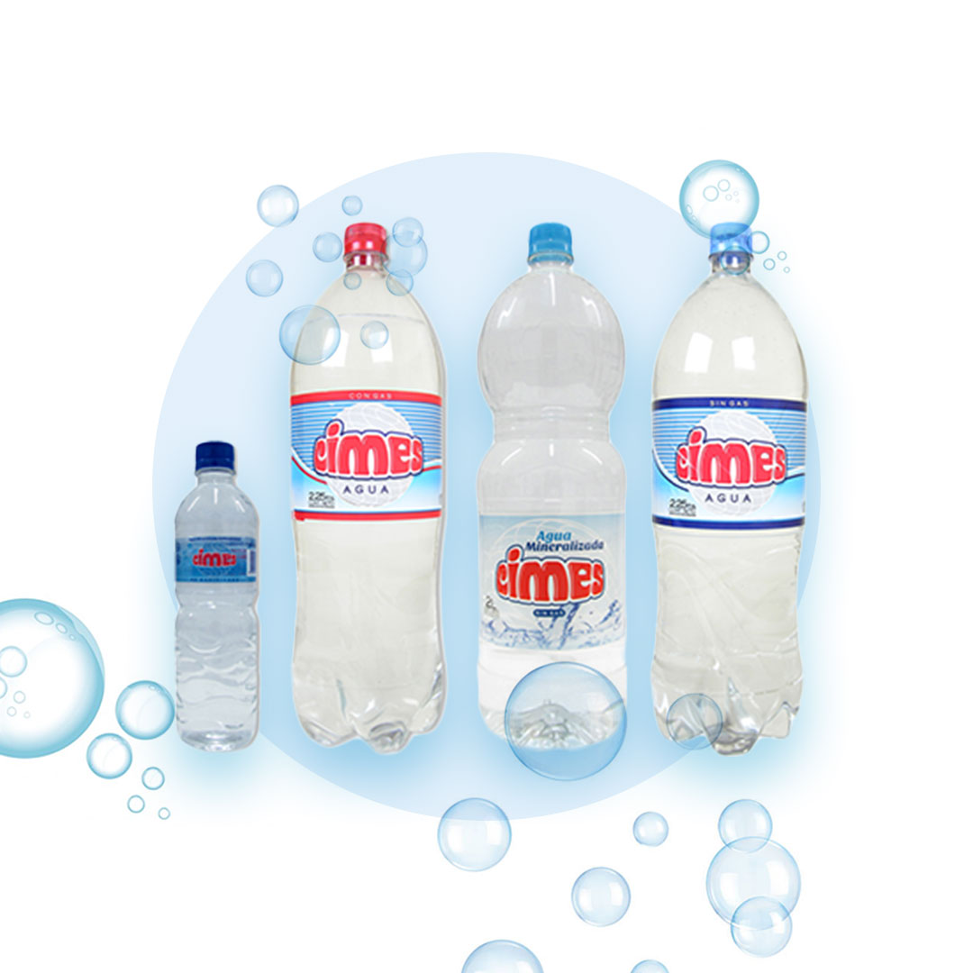 Agua en botellas de 2,25 litros, 1,5 litros, 500cc y 254cc